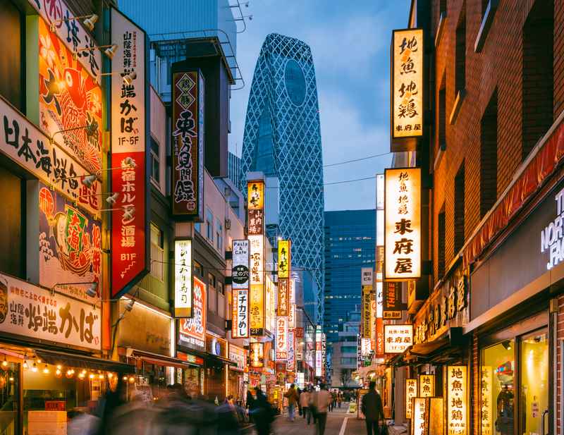 Verken de levendige winkelstraten van Shinjuku tijdens je jeugdreizen naar Japan, een winkelparadijs in Tokio.